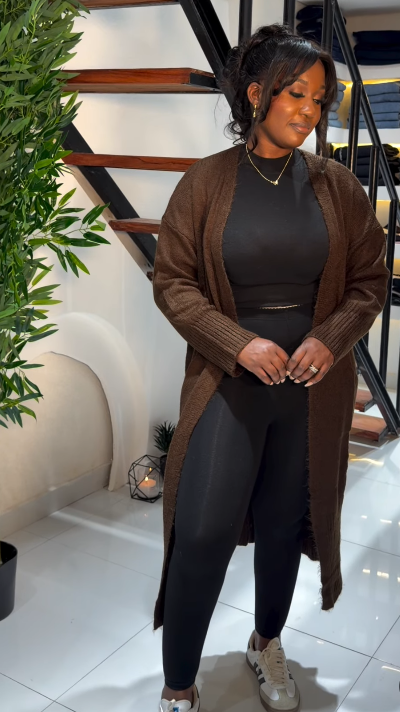 Dark Brown Long Sleeve Cardigan
